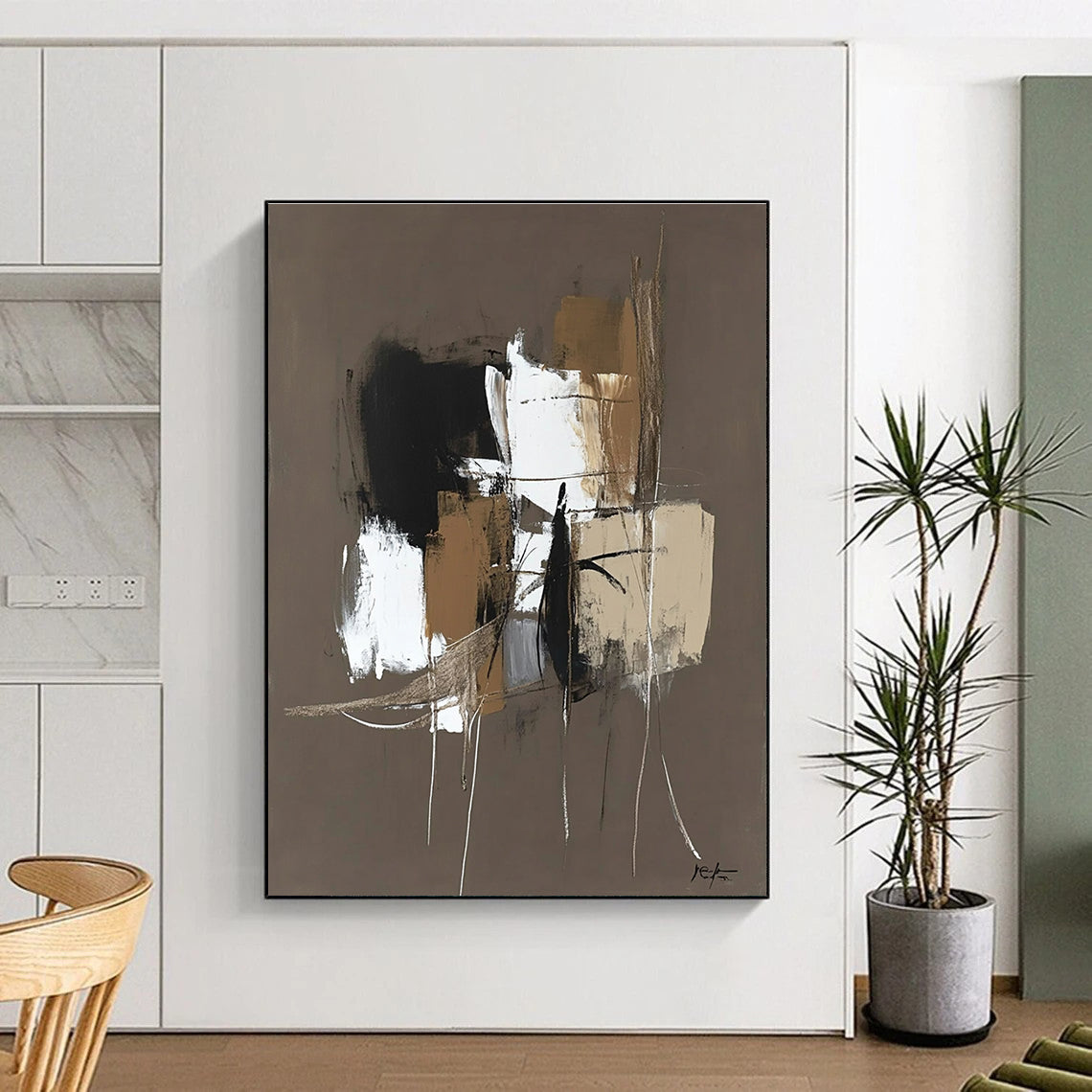 Brown - Toned Abstract Composition Painting for Minimalist Living Room Corners GAB1200