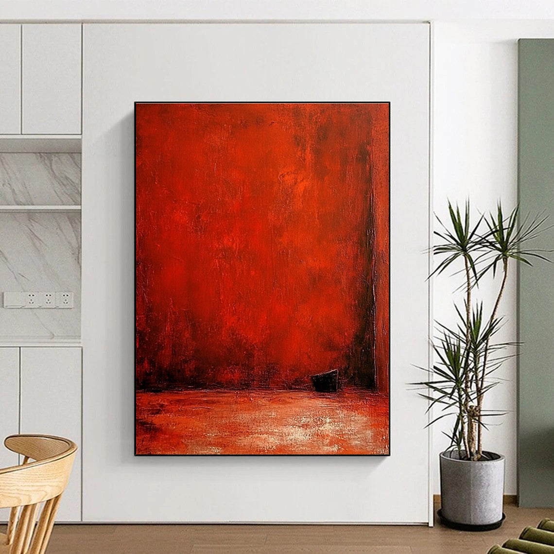Deep Red Minimalist Space Abstract Painting of Intense Stillness GAB0165