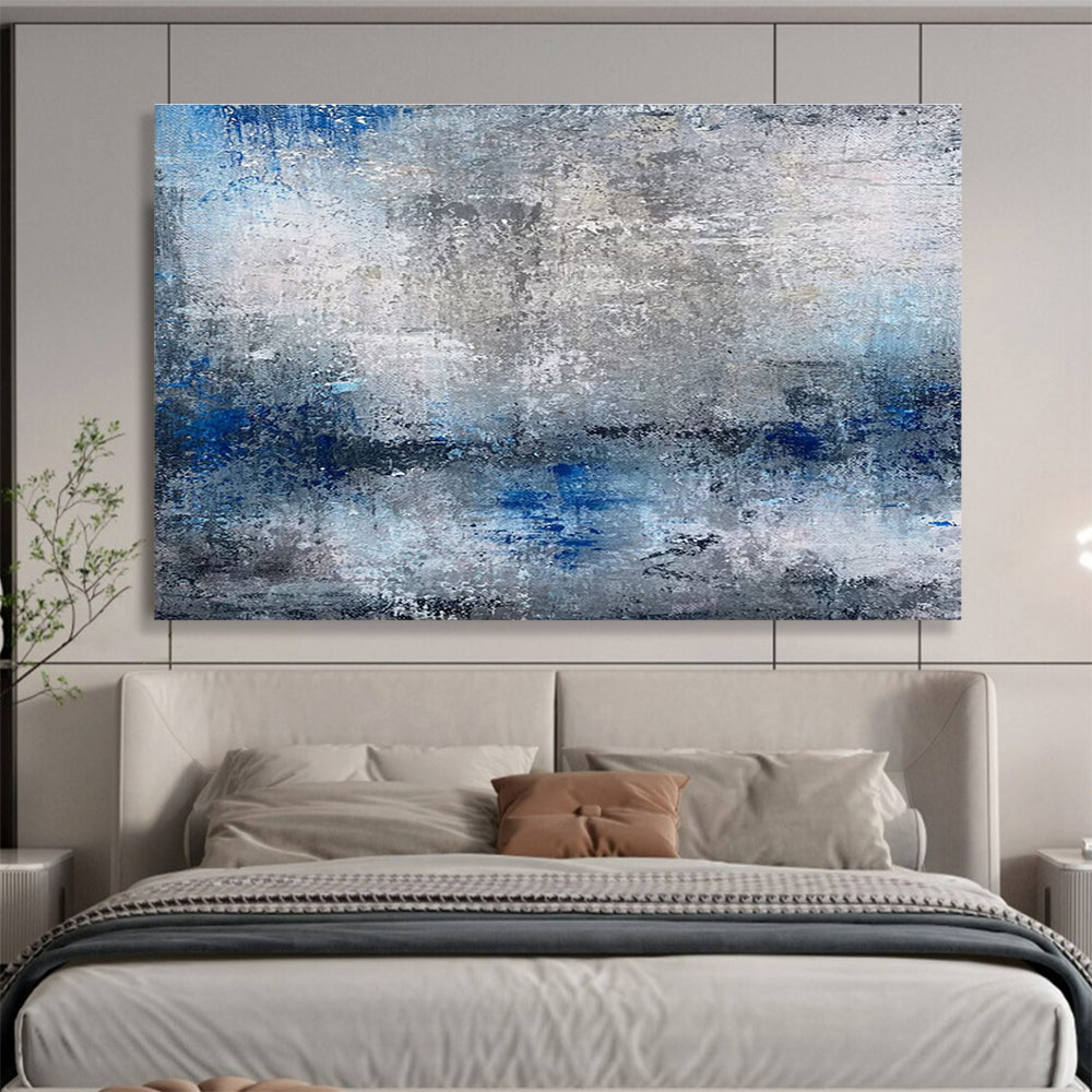Gray and Blue Abstract Textures Painting for Serene Office Environments YHT341