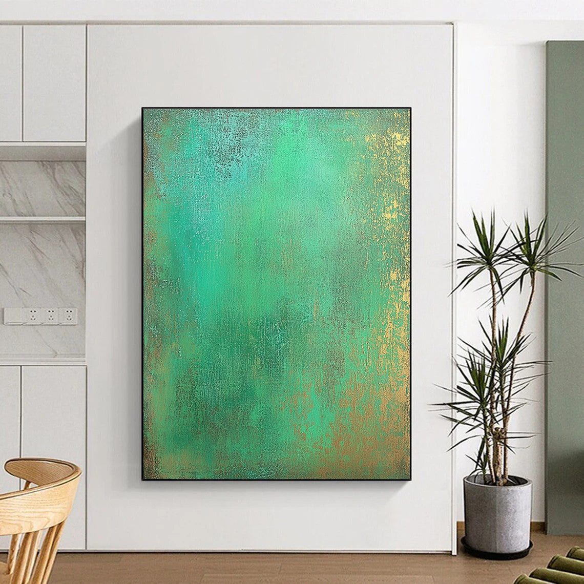 Teal and Gold Abstract Painting with Exotic Allure WINK128