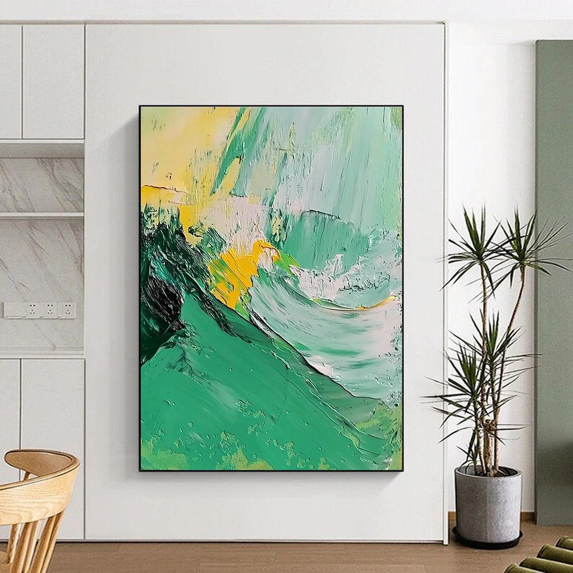 Green Yellow Wave Abstract Painting for Eco - Friendly Studios GAB0766