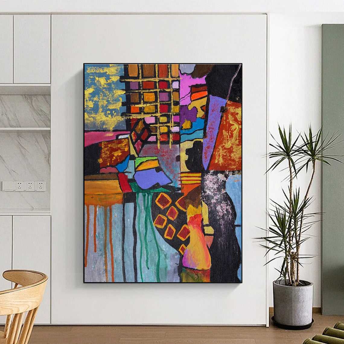 Colorful Geometric Abstract Painting for Trendy Retail Spaces HENG459
