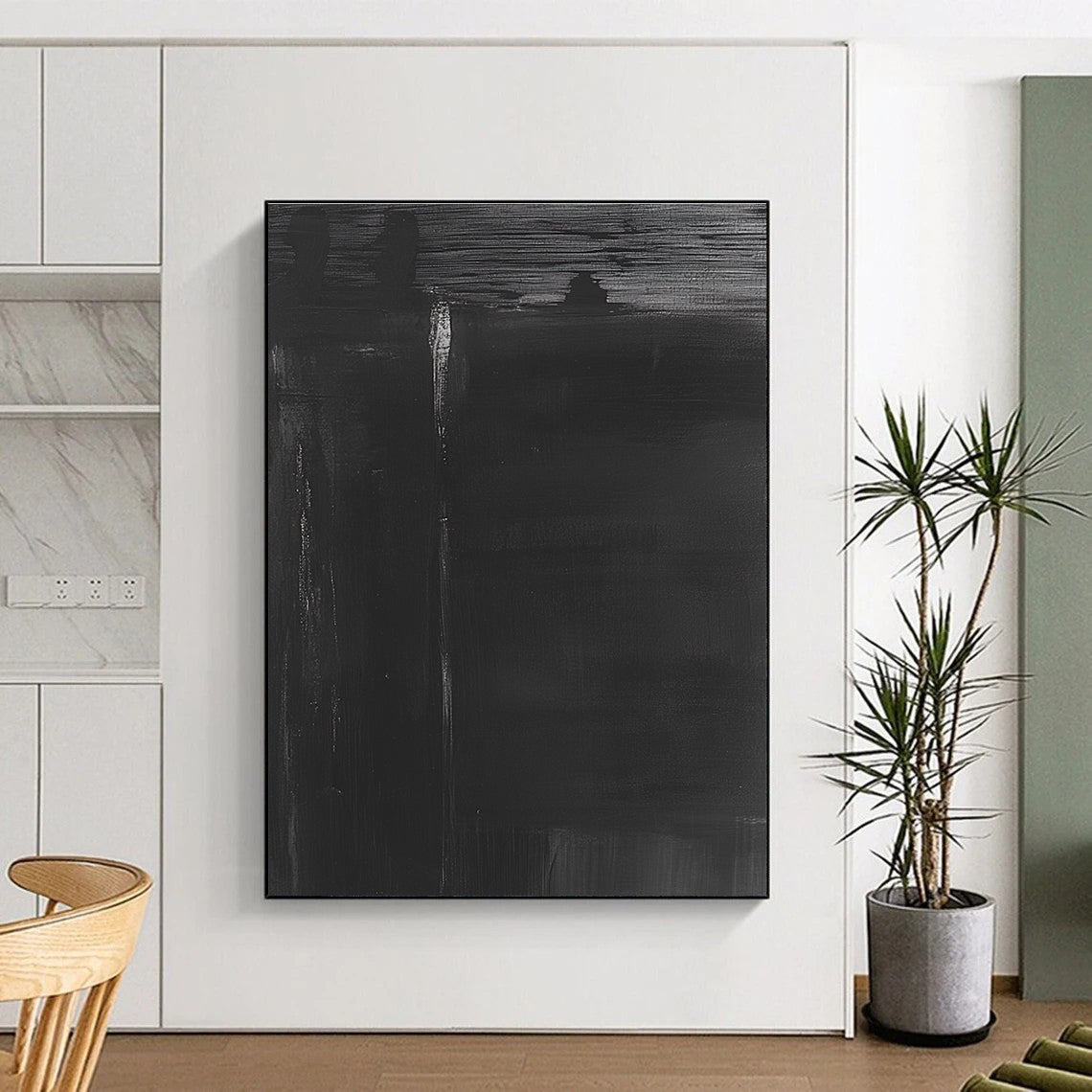 Dark Black Abstract Painting with Mysterious Depth WINK008