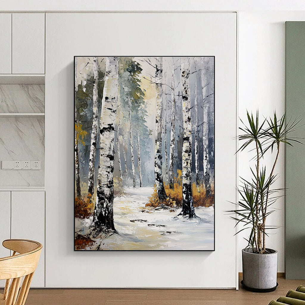 Winter Birch Forest Abstract Painting for Cozy Cabin Living Rooms GAB1310