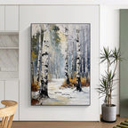 Winter Birch Forest Abstract Painting for Cozy Cabin Living Rooms GAB1310