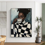 Stylish Woman with Checkered Sweater Abstract Painting GAB0038