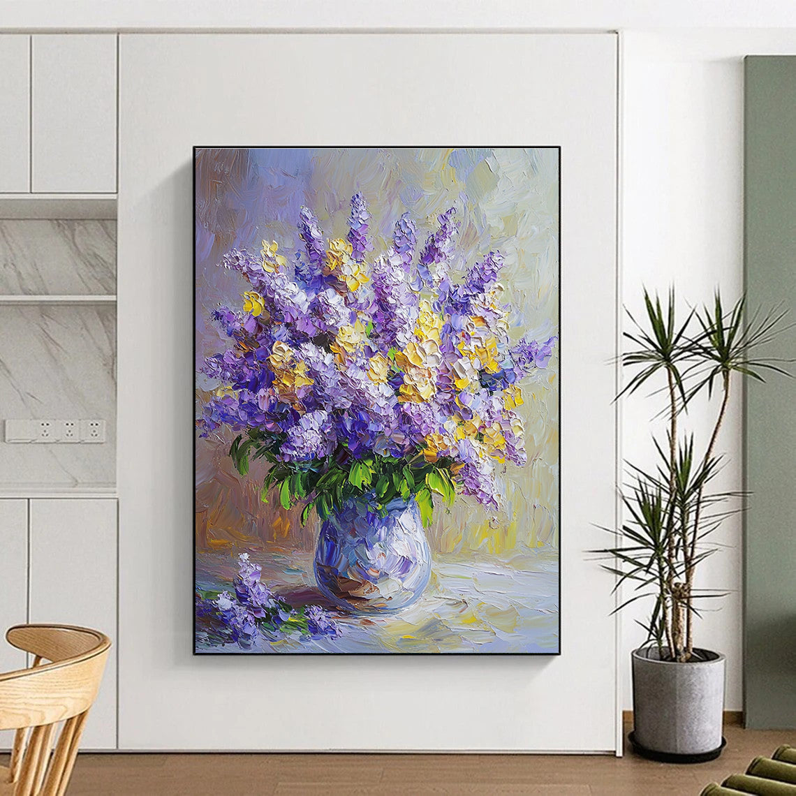 Purple and Yellow Flower Vase Painting of Elegant Floral Harmony GAB0162