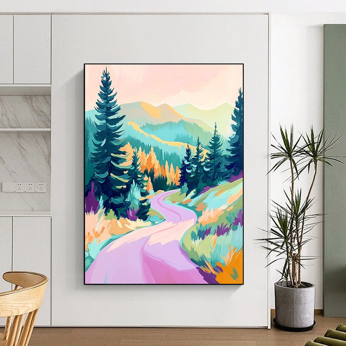 Pastel Mountain Path Painting of Dreamy Exploration GAB0154