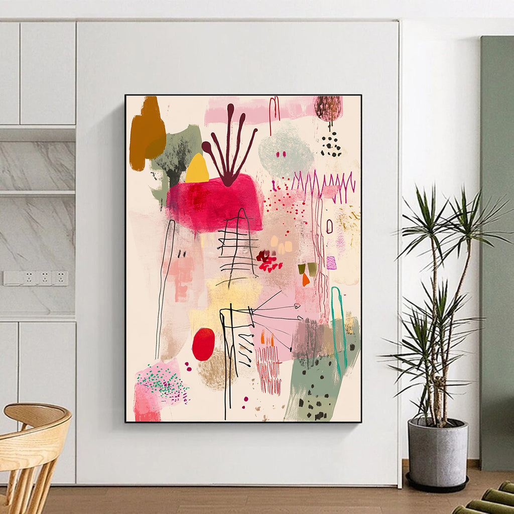 Pink and Colorful Abstract Shapes Lively Abstract Composition GAB0348