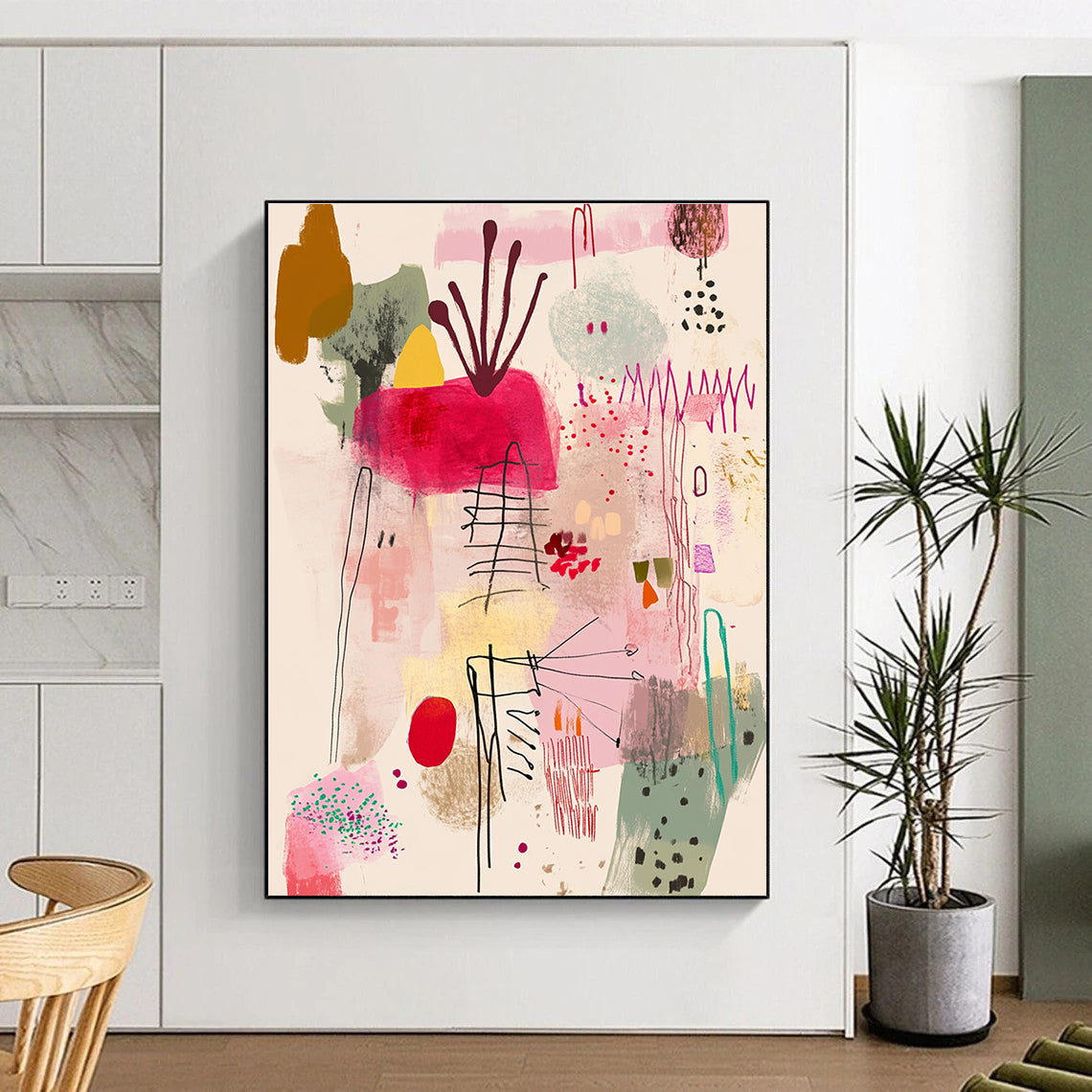 Pink and Colorful Abstract Shapes Lively Abstract Composition GAB0348