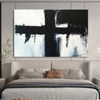 Bold Black Cross: Stark Contrast and Dramatic Impact Abstract Painting ABS179