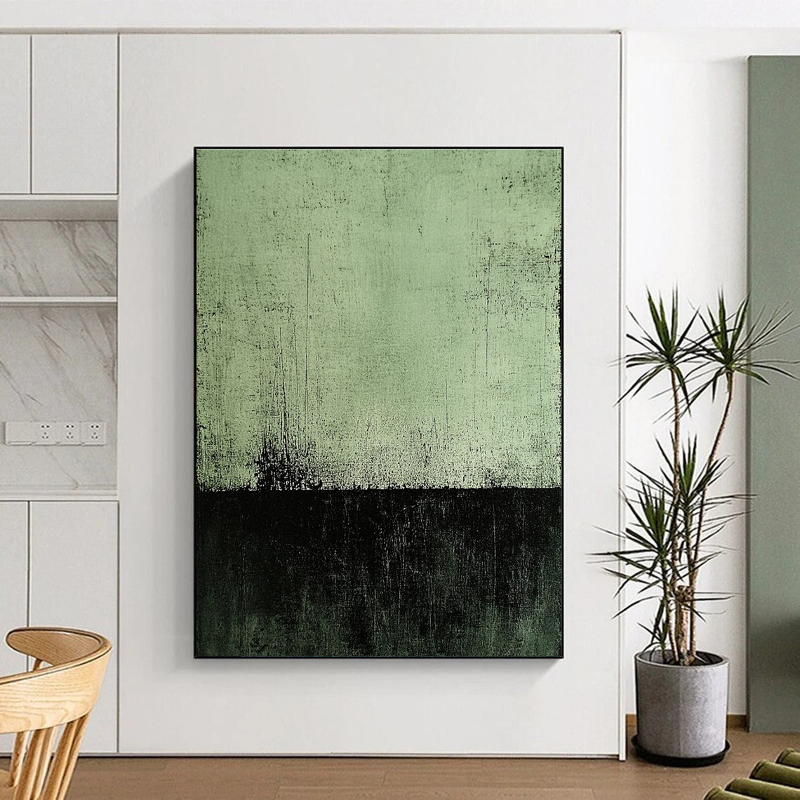 Dark Green and Black Horizon Abstract Painting with Moody Atmosphere WINK233
