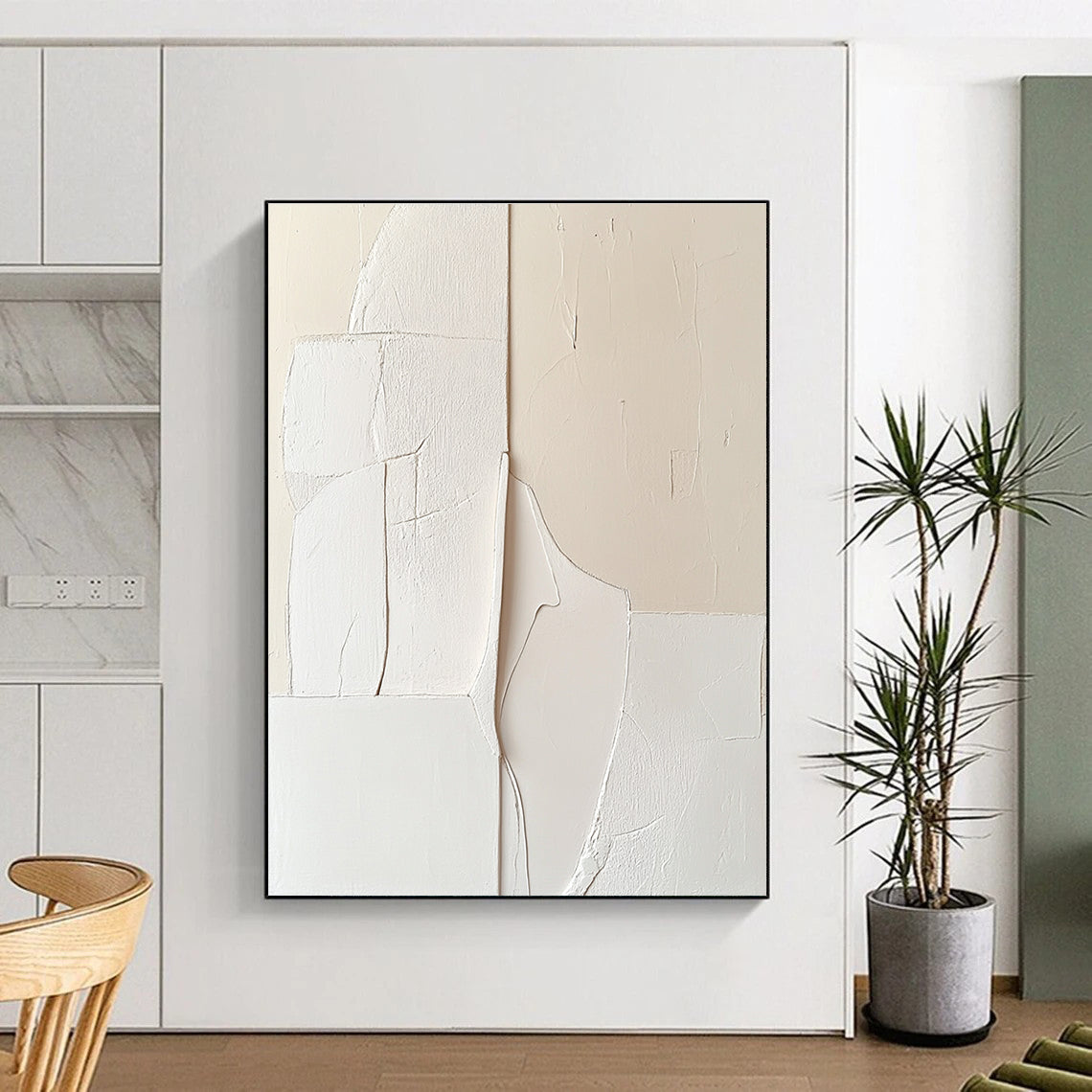 White Textured Shapes Contemporary Abstract Painting for Gallery Walls GAB1514