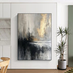 Moody Gray - Gold Abstract Painting for Sophisticated Lounges HENG067