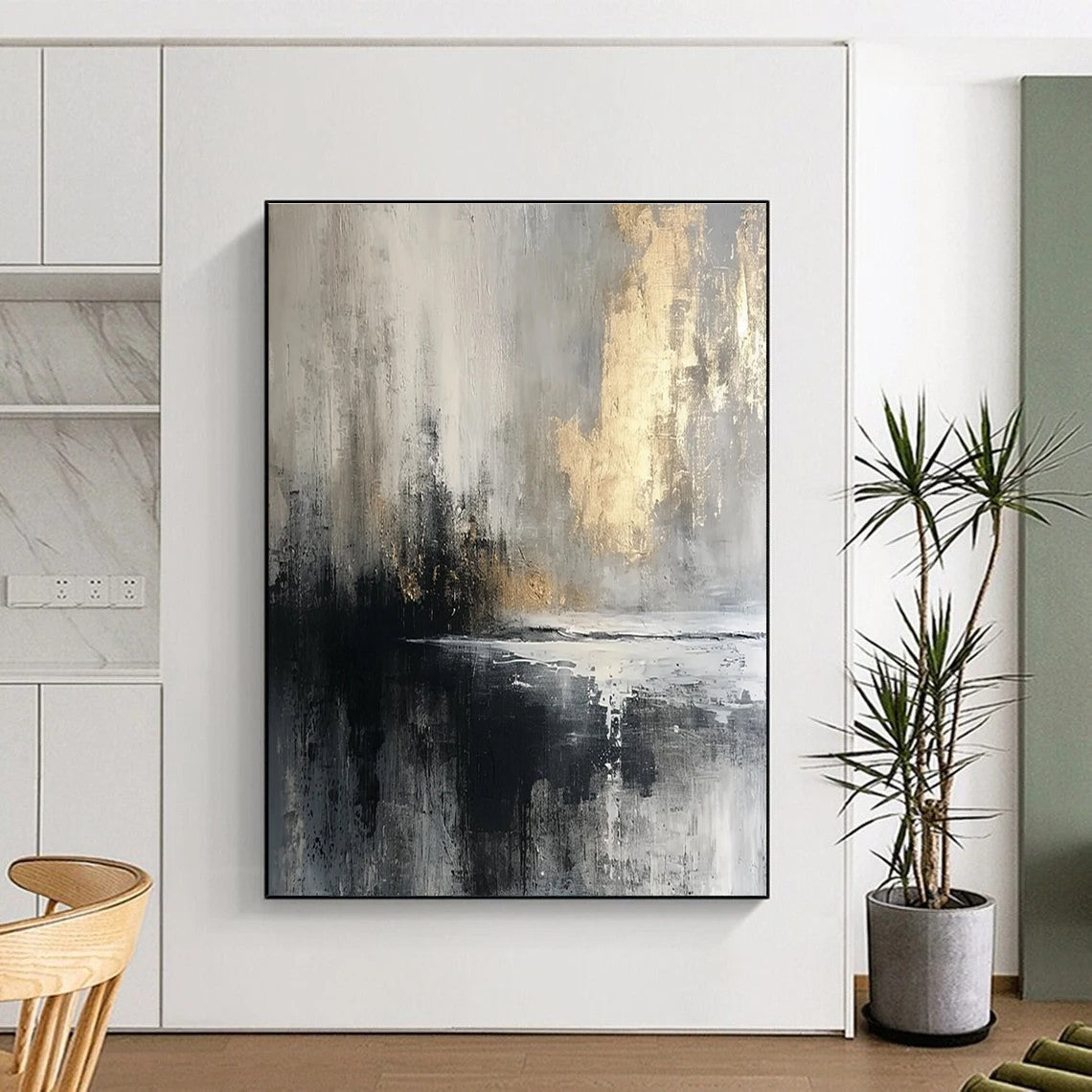 Moody Gray - Gold Abstract Painting for Sophisticated Lounges HENG067