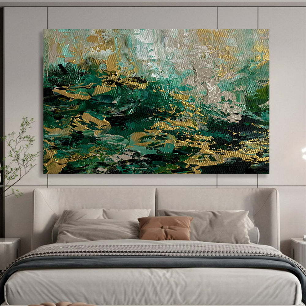 Green and Gold Abstract Textures Painting for Upscale Jewelry Stores YHT355
