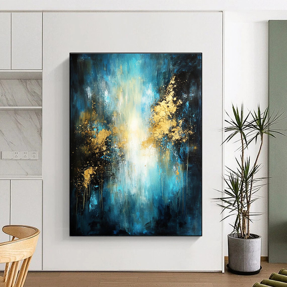 Blue - Gold Abstract Painting for Luxurious Hotel Lobbies GAB0867