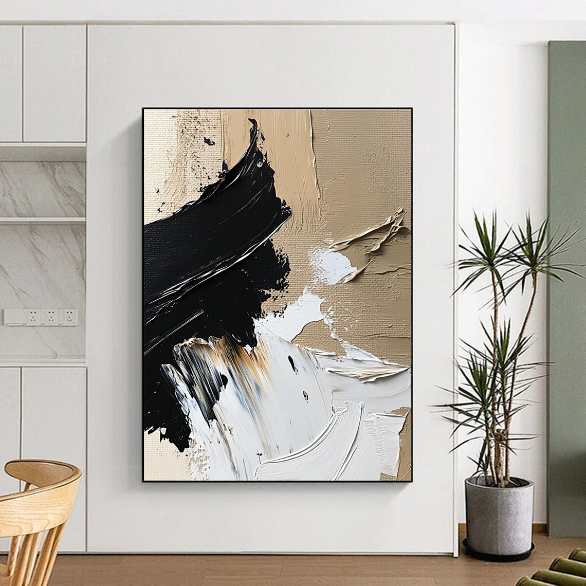 Beige - Black Abstract Details Painting with Subtle Intricacy WINK364