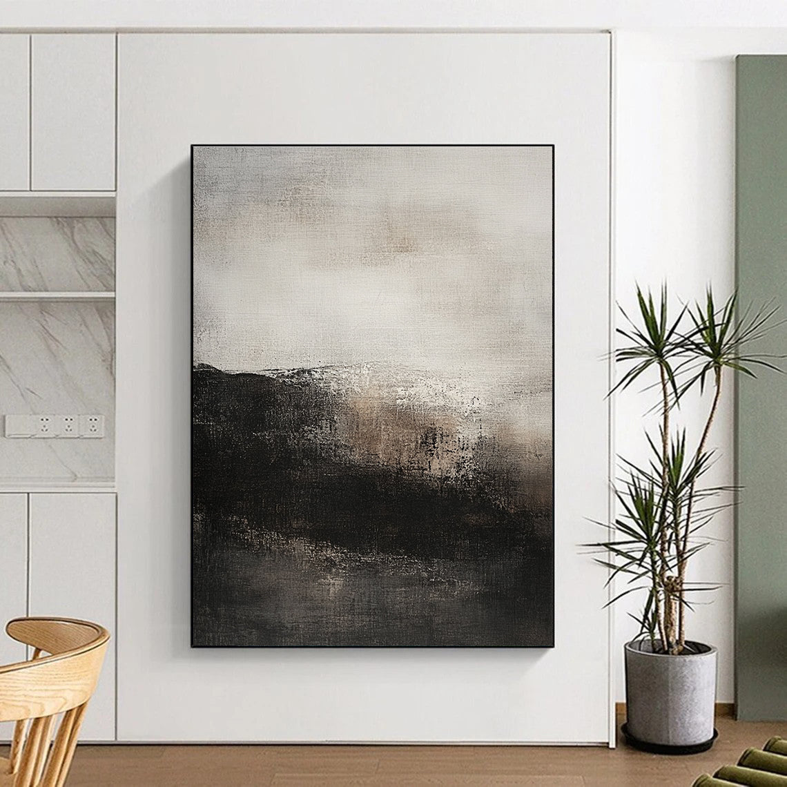 Gray - Black Abstract Landscape Painting with Mysterious Atmosphere WINK428