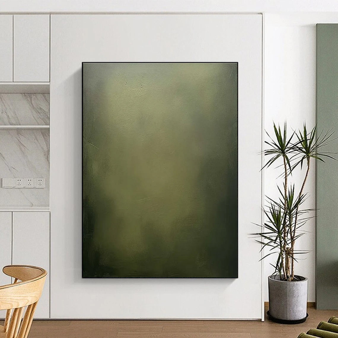 Muted Green Abstract Painting for Serene Spa Waiting Areas HENG486