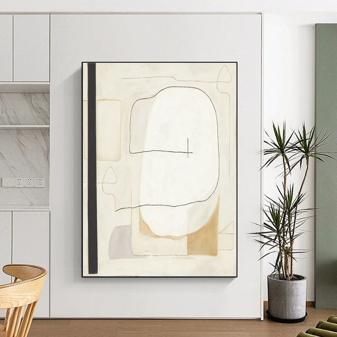 Minimalist Line Shapes Abstract Painting for Modern Office Waiting Rooms HENG025