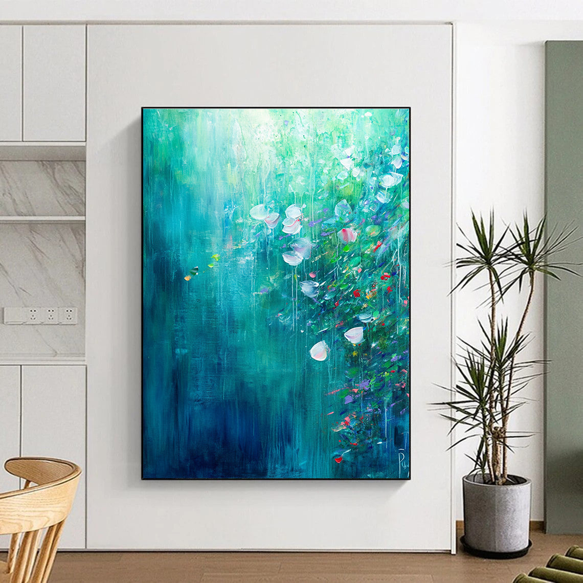 Teal Floral Abstract Painting for Tranquil Gardens GAB0745
