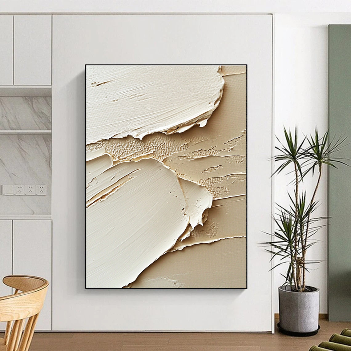 Textured Beige Layers Abstract Painting for Neutral - Themed Living Rooms GAB1322