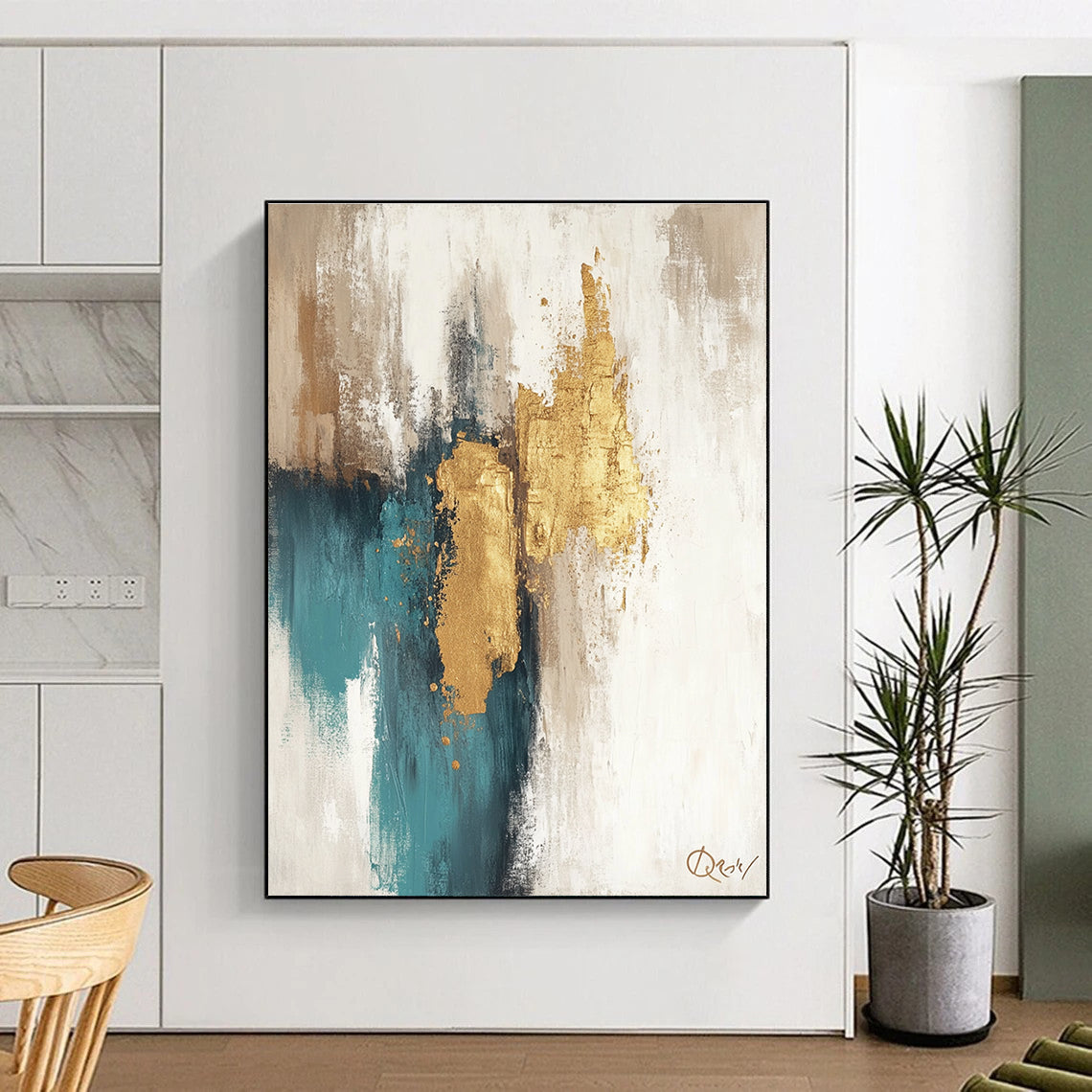 Neutral and Gold Abstract Painting for Minimalist - Luxury Homes GAB0896