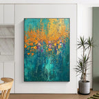 Teal and Gold Floral Abstract Painting with Enchanted Blooms WINK288