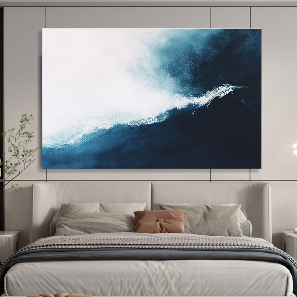 Dynamic Blue - White Wave with Textured Movement Abstract Painting ABS338