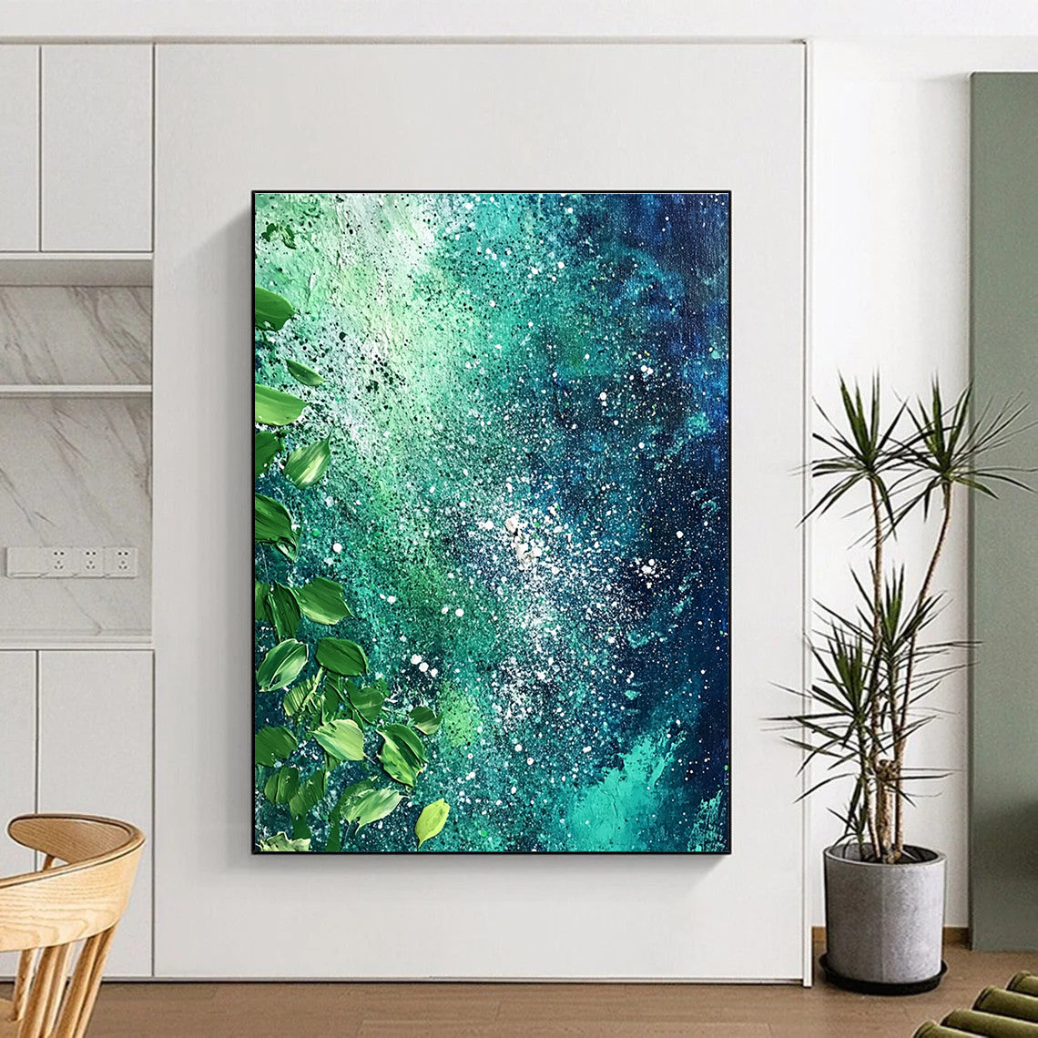 Starry Green Abstract - Cosmic Nature Abstract Painting GAB0505