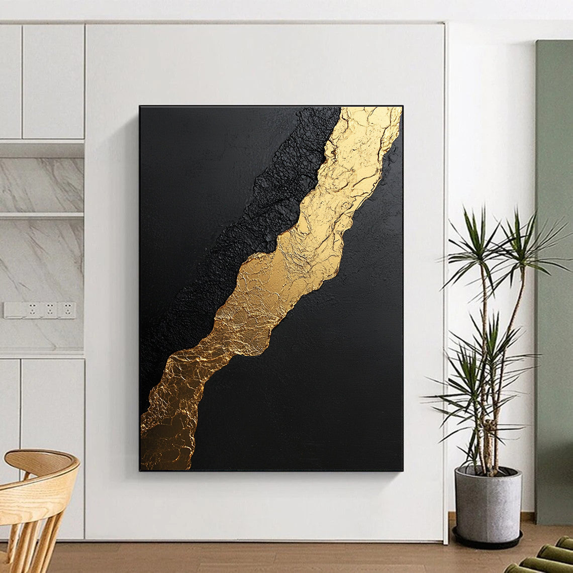 Black and Gold Abstract Painting for Luxurious Dining Rooms GAB0756