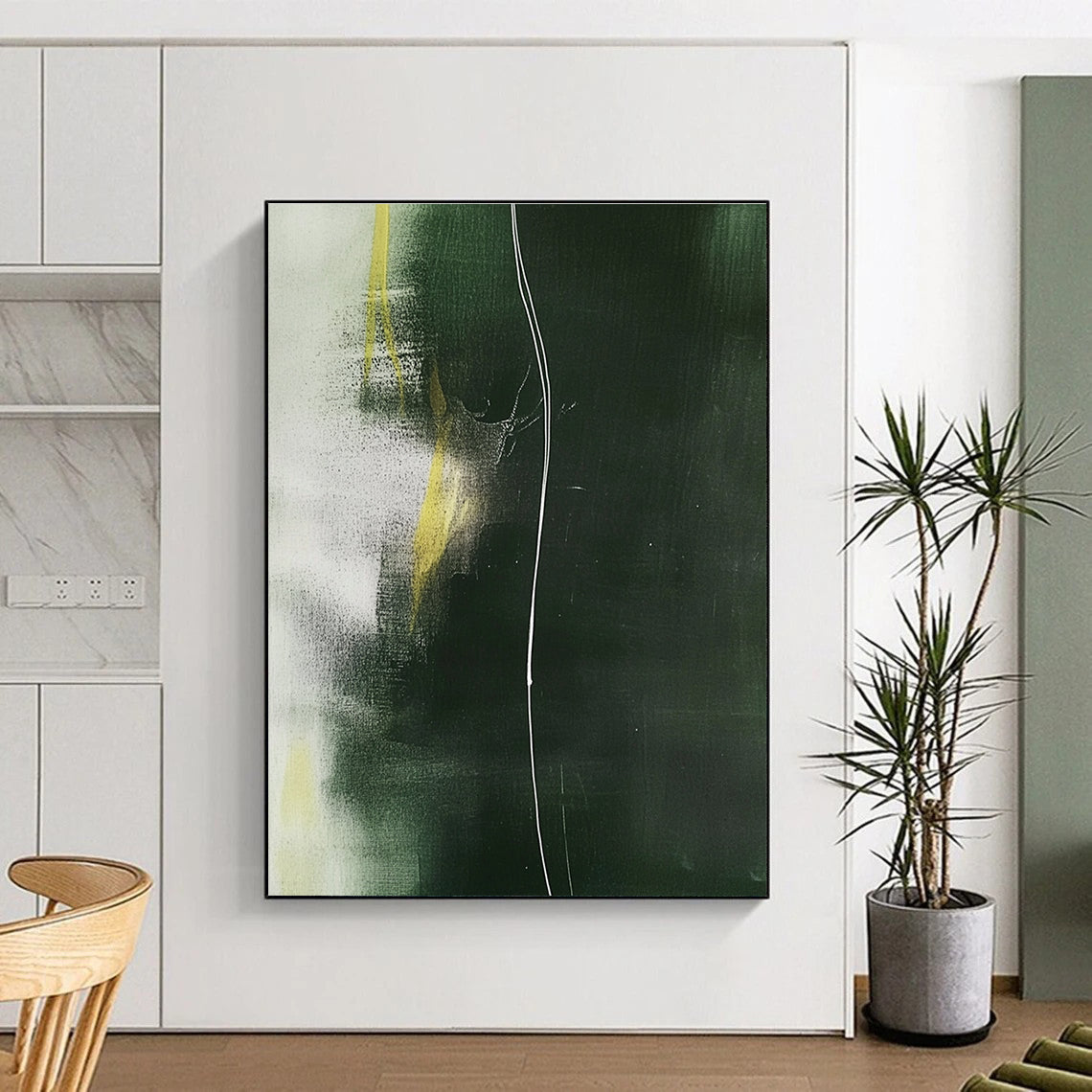 Green and Yellow Abstract Painting with Subtle Dynamics WINK140