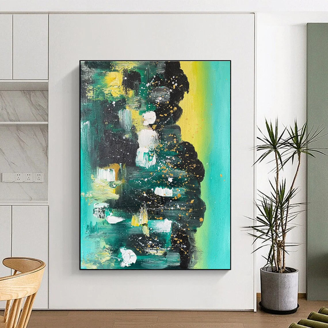 Green and Blue Abstract with Gold Abstract Painting for Luxury Hotel Spa Suites HENG038