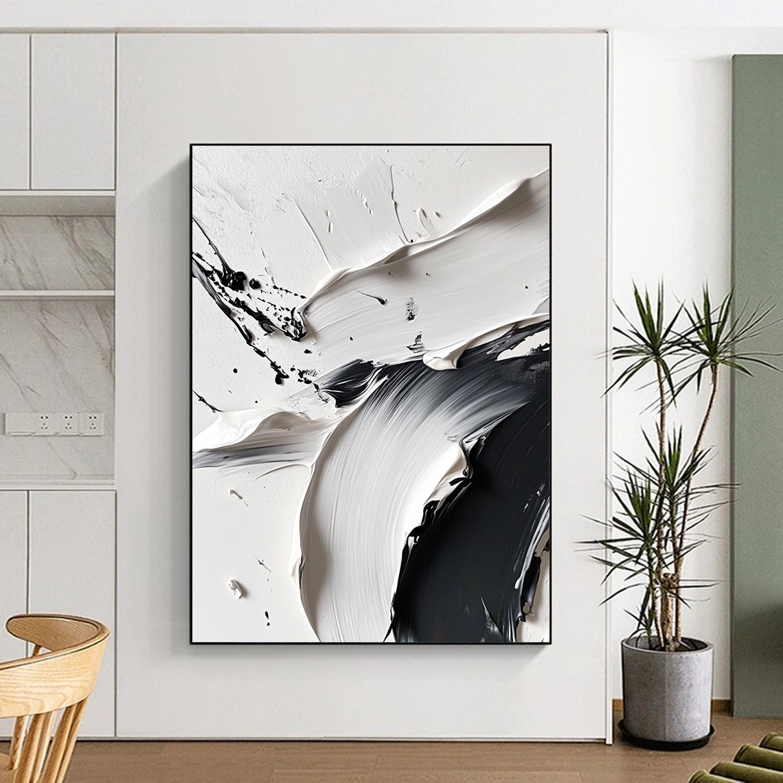 Black White Textured Abstract 2 Painting with Dramatic Depth WINK739