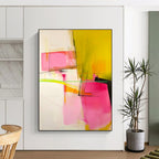 Pink Yellow Geometric Abstract Painting with Subtle Lines WINK629