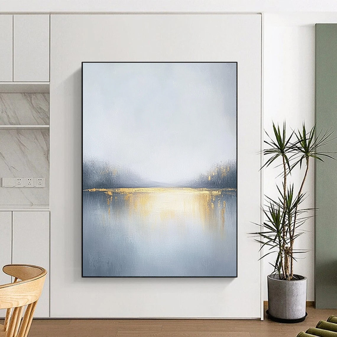 Misty Lake with Gold Abstract Painting for Elegant Retreats GAB0742