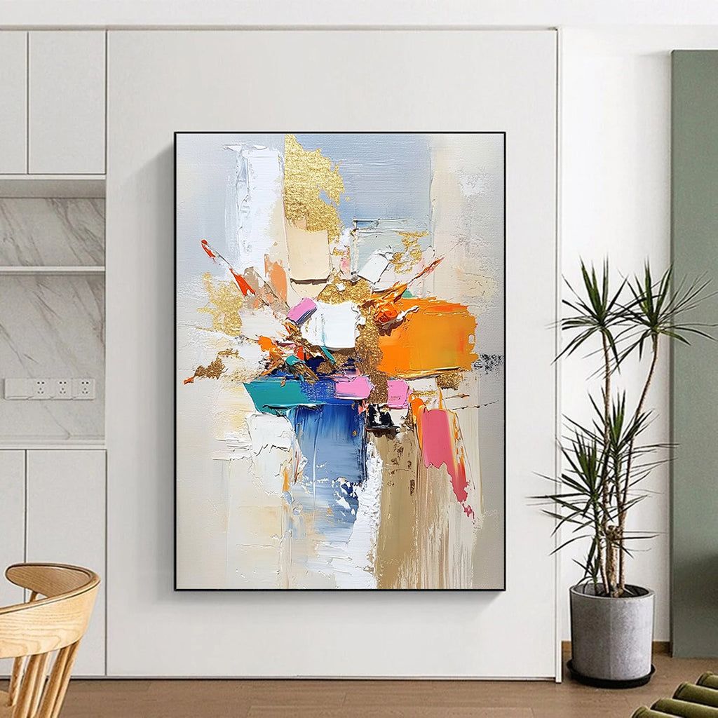 Colorful Block Gold Abstract Painting with Bold Creativity WINK469