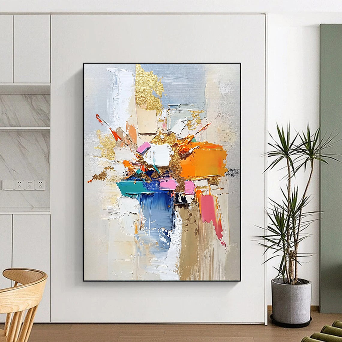 Colorful Block Gold Abstract Painting with Bold Creativity WINK469