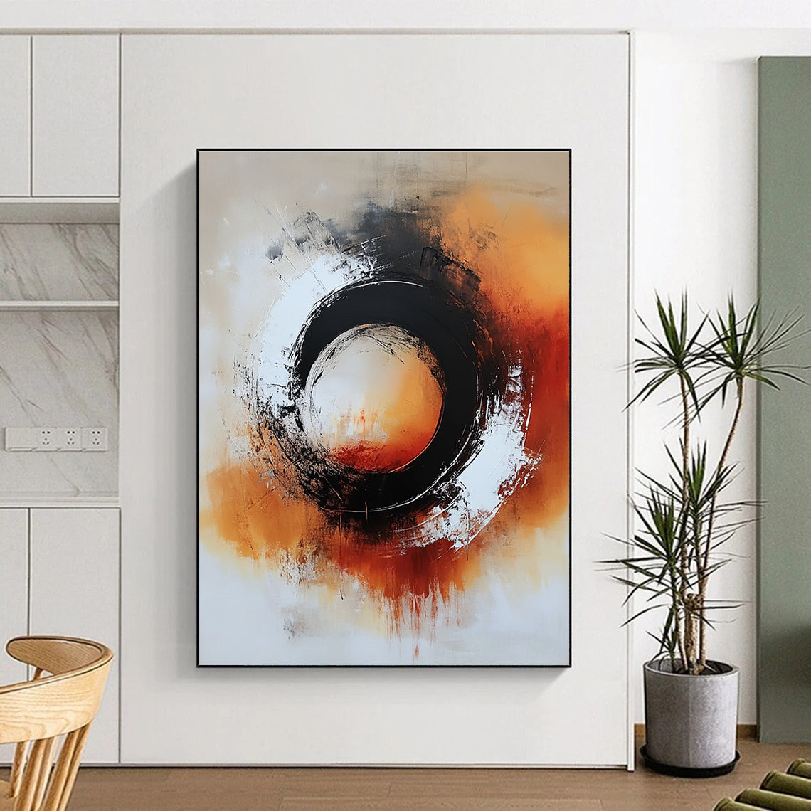 Black and Orange Circular Abstract Painting for Modern - Edgy Home Theaters GAB0935
