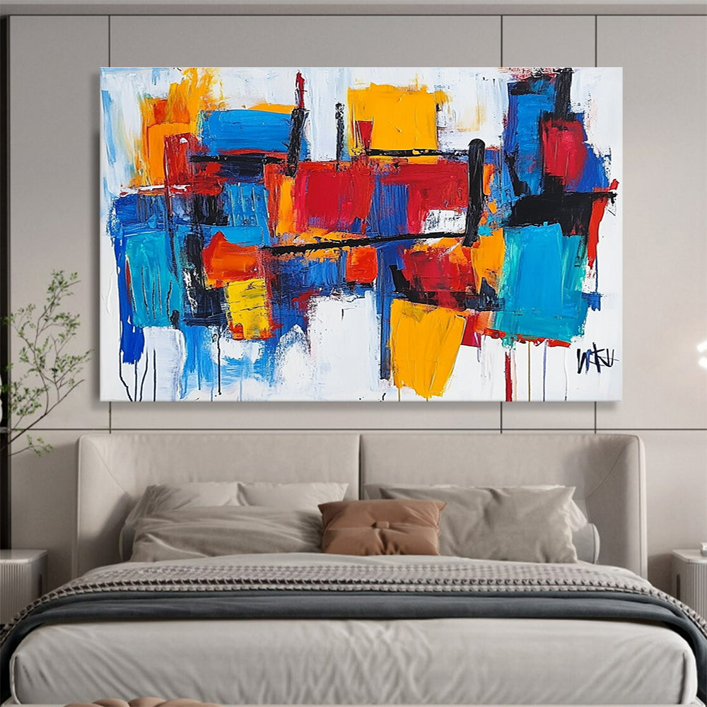Color - Blocked Abstract Cityscape Painting with Bold Urban Energy ABS421