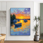 Sunset Boats on the Lake Impressionistic Abstract Painting for Relaxing Spaces GAB1434