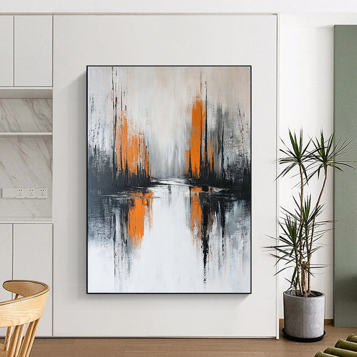 Monochrome Landscape - Inspired Abstract Painting for Modern Living Rooms GAB0873