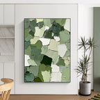 Green and White Patchwork Abstract Painting with Fresh Vitality WINK043