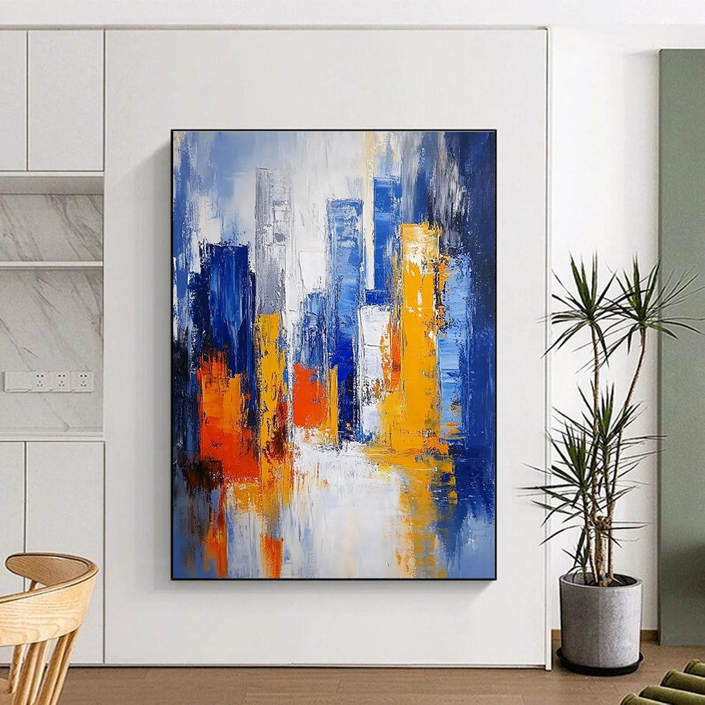Blue and Orange Cityscape Abstract Painting for Urban - Lover’s Apartments GAB0937