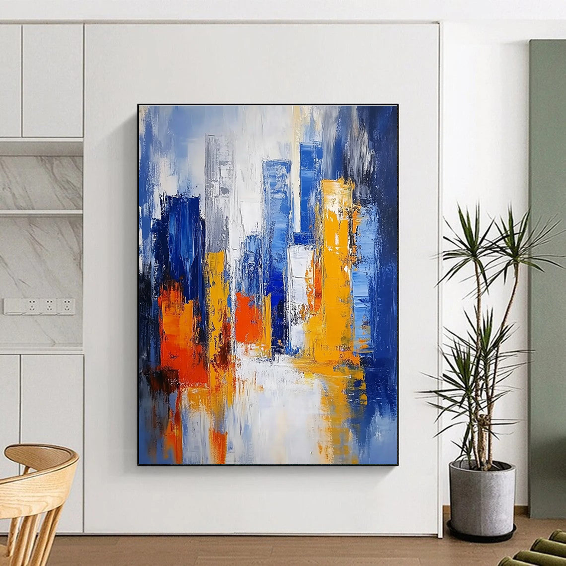 Blue and Orange Cityscape Abstract Painting for Urban - Lover’s Apartments GAB0937