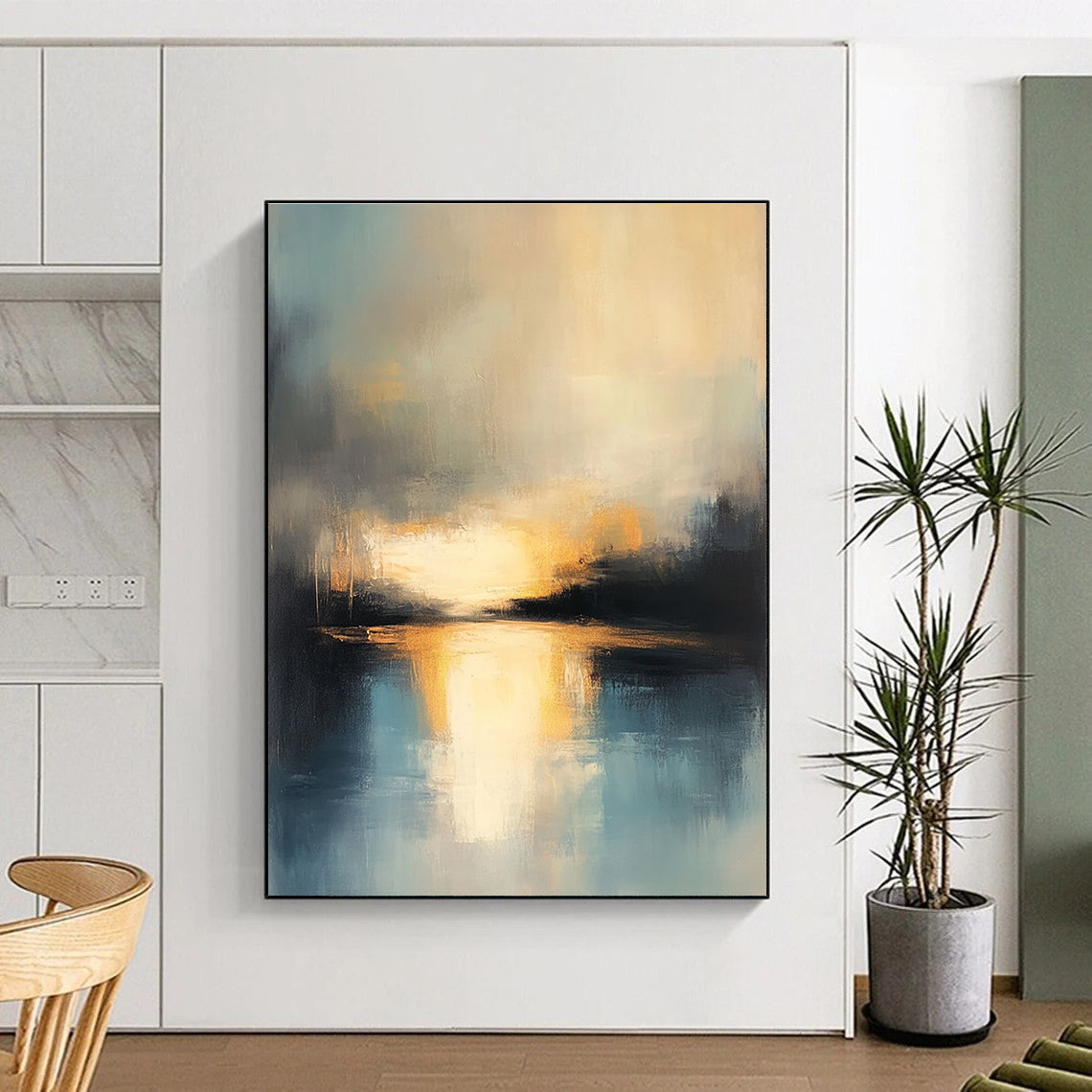 Sunset Lake Abstract - Dramatic Sky and Water Art GAB0537