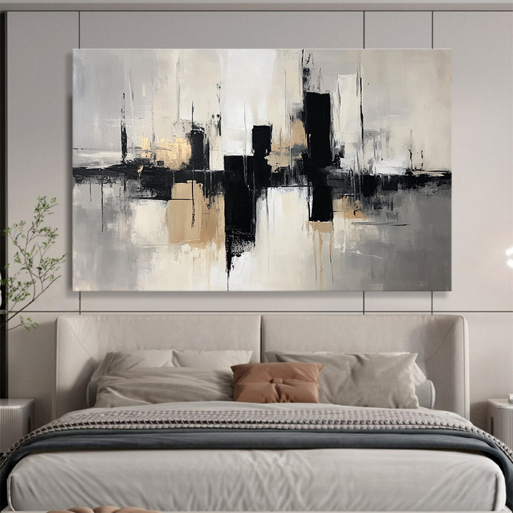 Abstract Cityscape: Urban Silhouettes with Metallic Accents Abstract Painting ABS178