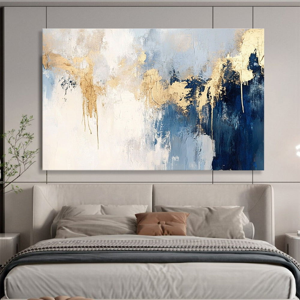 Blue - Gold Drip Abstract Expressionist Painting ABS182