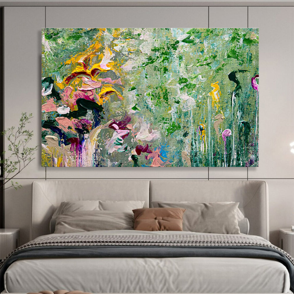 Floral Abstract in Green Painting for Charming Garden Cafes YHT336